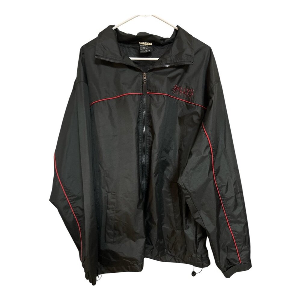 Bally’s Casino Windbreaker Jacket Black Red Trim Full Zip Men’s XL Early 2000s V